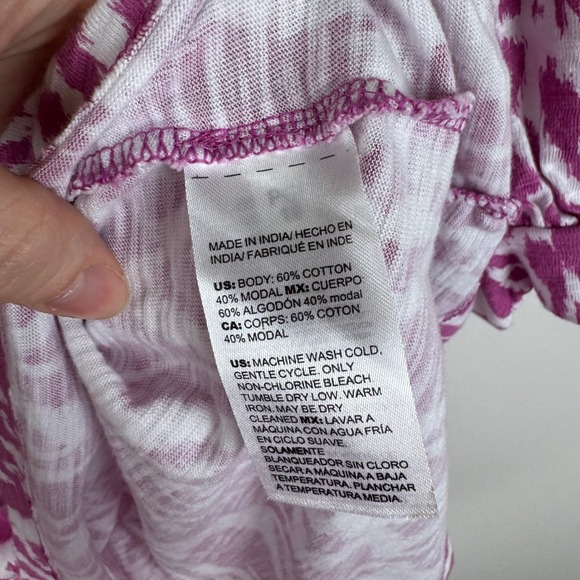 Chicos Ikat‎ Puff Sleeve Slub Tee Size 1 Medium Purple Pink Resort Boho Vacation - Picture 6 of 9